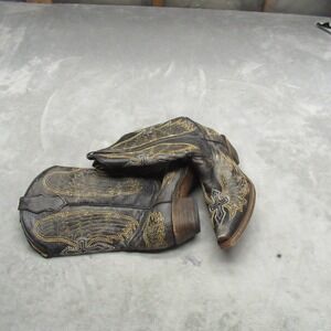 Corral Teens 3.5T Cowboy Boots Black Leather Wing Cross Embroidered Western